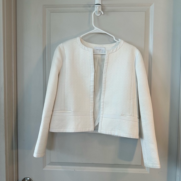 Sandro Kimmy Off White/Cream Textured Feminine Lady Jacket/Blazer, Size 38/2 - Picture 8 of 11